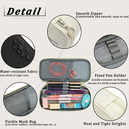 FUXINGYAO Pencil Case, Multi- Slot Pencil Pouch, Portable Pencil Bag, Pen Case for& Office(Black)