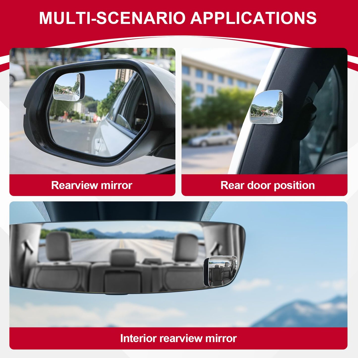 LivTee Blind Spot Mirror, 2" Round HD Glass Frameless Convex Rear View Mirrors Exterior Accessories with Wide Angle Adjustable Stick for Car SUV and Trucks, Pack of 2