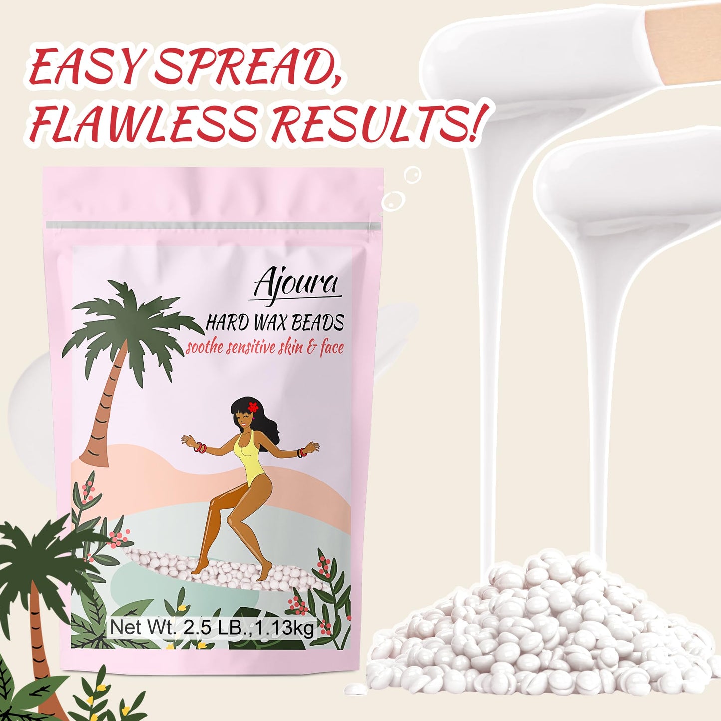 Ajoura 1 lb Hard Wax Beads for Hair Removal, Chamomile Wax Beans, Blue