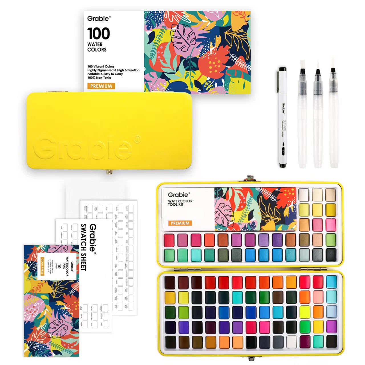 Grabie 50 Color Watercolor Paint Set with Brush Pens