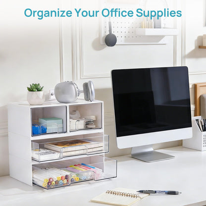 Vtopmart 2 Pack Small Clear Stackable Storage Drawers for Desk, Countertop