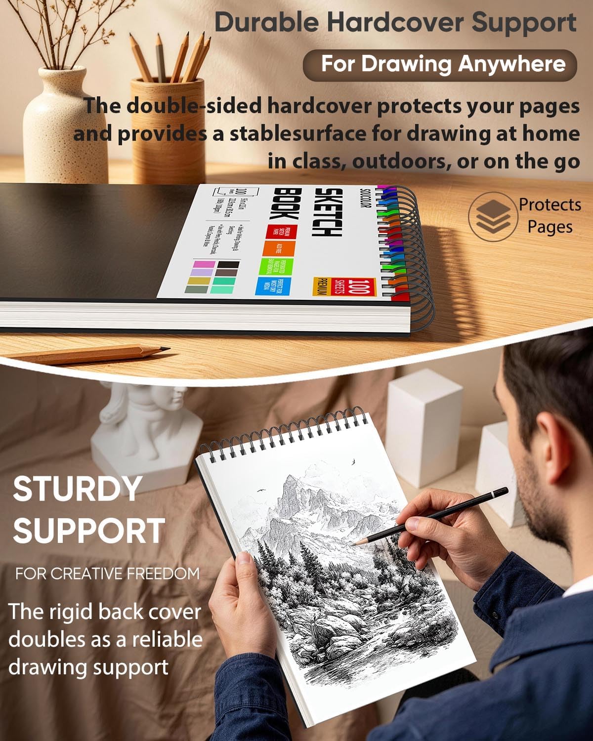 Soucolor Sketch Book 9" x 12", 100 Sheets Kids Art Sketchbook Drawing Pad