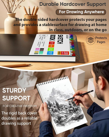 Soucolor Sketch Book 9" x 12", 100 Sheets Kids Art Sketchbook Drawing Pad