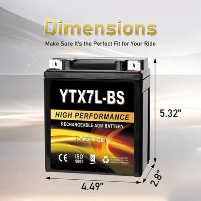 YTX14AH-BS 12V 12Ah Motorcycle Battery, 220CCA Rechargeable Maintenance Free Sealed AGM Battery, Powersport Replacement for ATV, UTV, Scooter