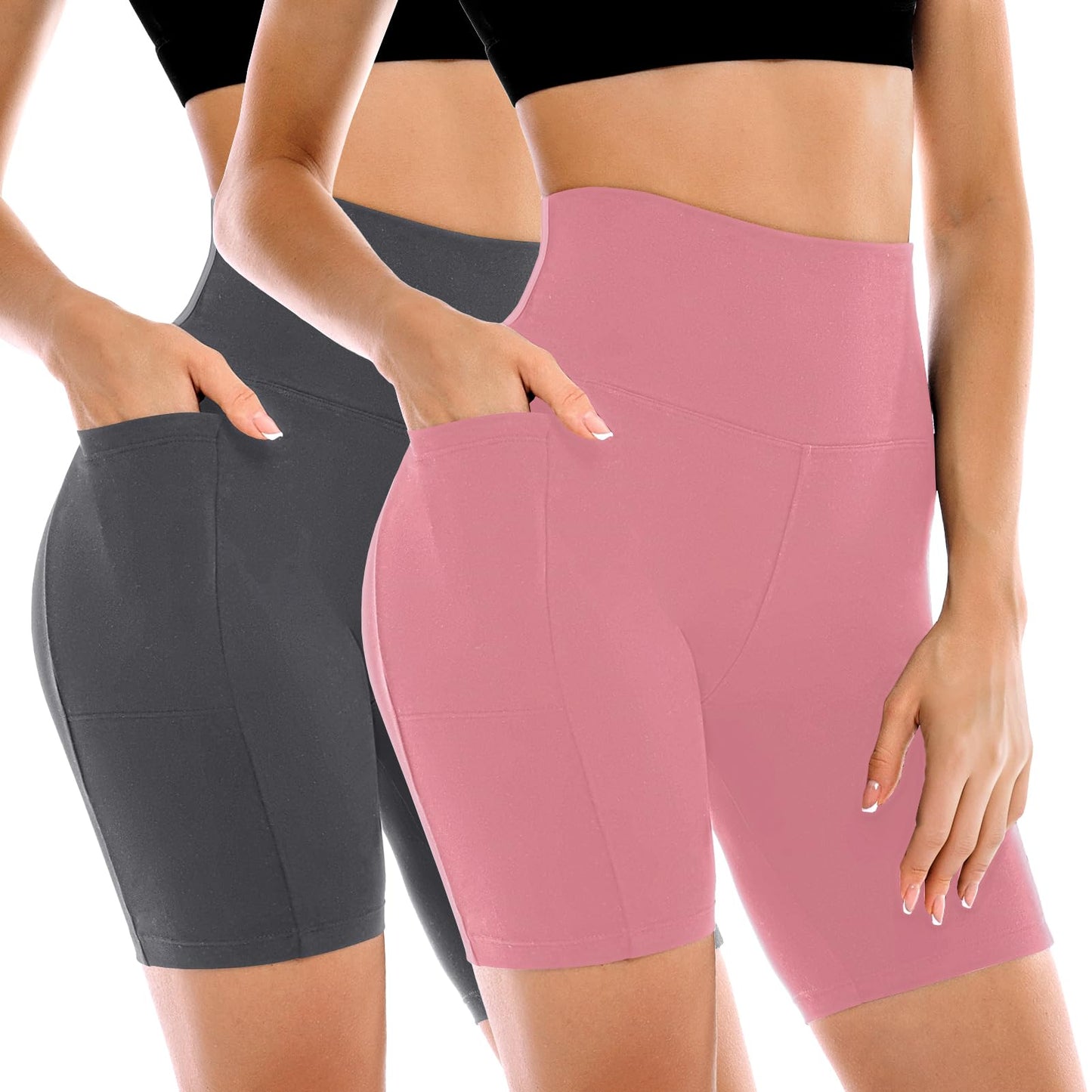 Leafigure 2 Pack Womens Biker Shorts with Pockets 6"