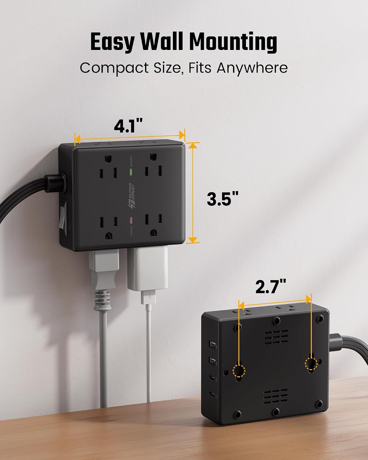 SUPERDANNY Extension Cord,Flat Plug Surge Protector Power Strip,6Ft