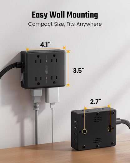 SUPERDANNY Extension Cord,Flat Plug Surge Protector Power Strip,6Ft