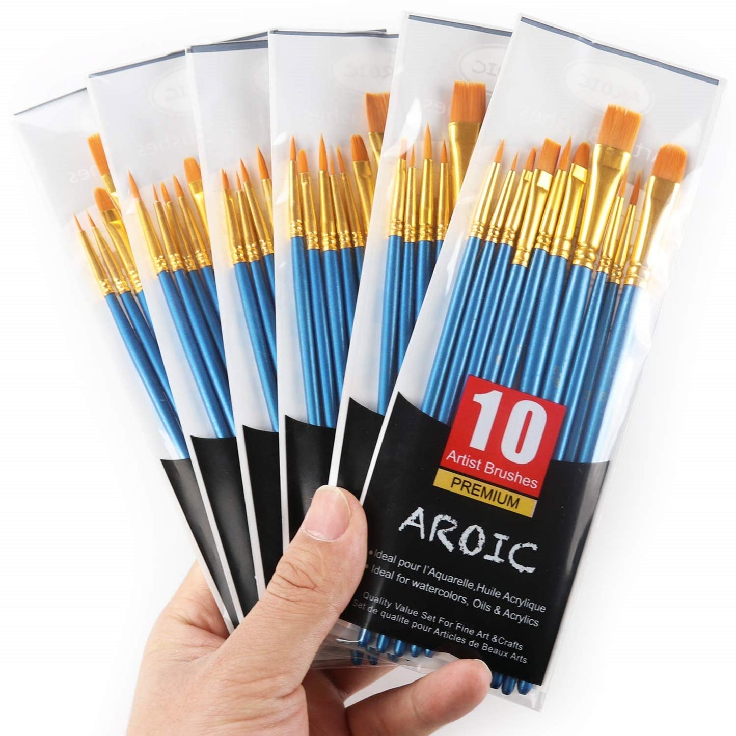 AROIC 10 Pcs Paint Brushes, Acrylic Oil Watercolor Painting Brush Set