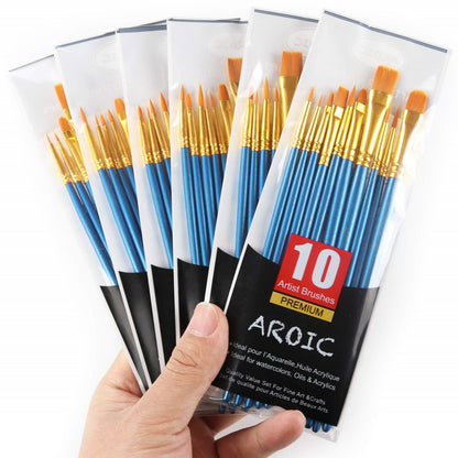 AROIC 10 Pcs Paint Brushes, Acrylic Oil Watercolor Painting Brush Set
