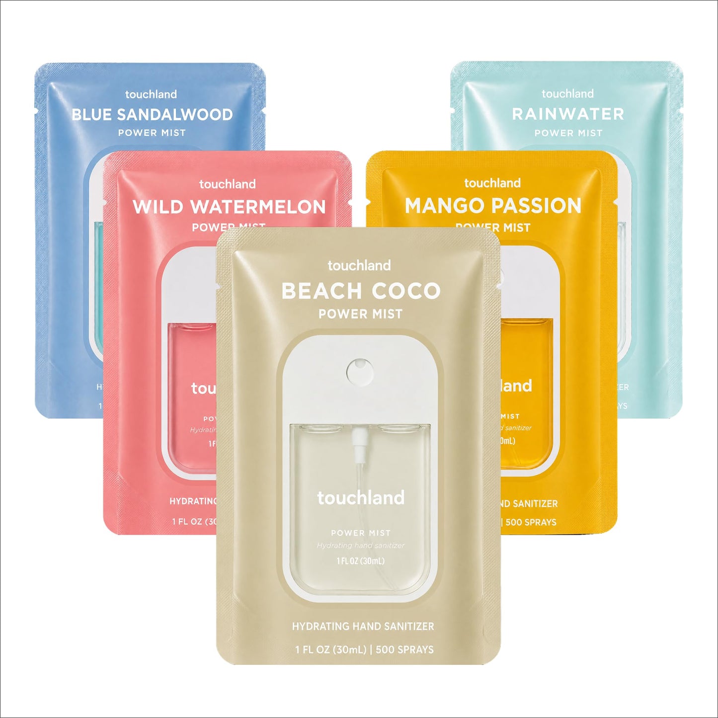 Touchland Top 5 Hydrating Hand Sanitizer Spray Set Travel Size