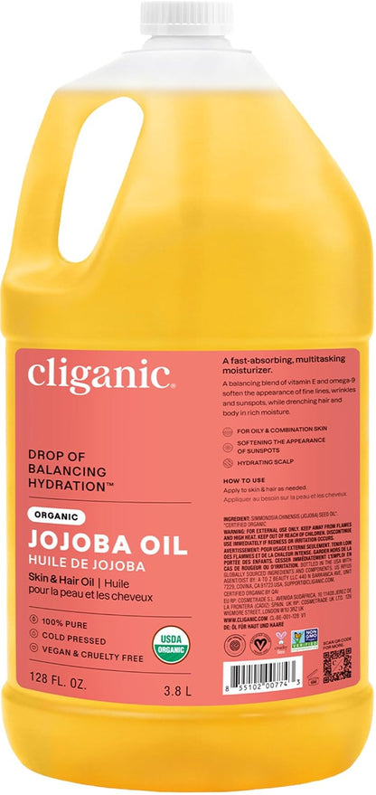 Cliganic Organic Jojoba Oil, 100% Pure Cold Pressed for Face & Hair, 4oz