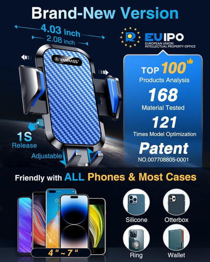 VANMASS Car Phone Holder 2026 Ultimate Military-Grade Strongest Suction & Clip Windshield Dashboard【Newest Best Strongest】Cell Phone Shower & Wall Mounts for iPhone 17 Pro Max 16 15 14 13 Android