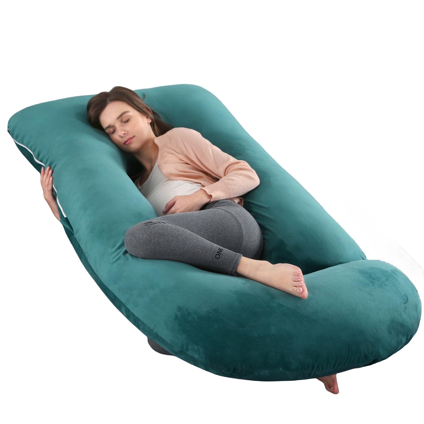 ALLOPERA Pregnancy Pillow, Full Body Maternity Pillow 57 inch, with Removable Washable Cover - Sleep Support for Legs, Back, Neck, Shoulder, HIPS, Belly, Velvet Cover-Grey-Dark Blue