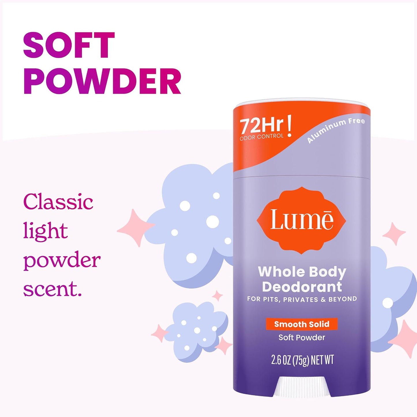 Lume Whole Body Deodorant - Solid Stick - 2.6 oz, 2 pk (Soft Powder)