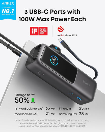 Anker Laptop Power Bank, 25,000mAh Travel Essential with 165W Total Output