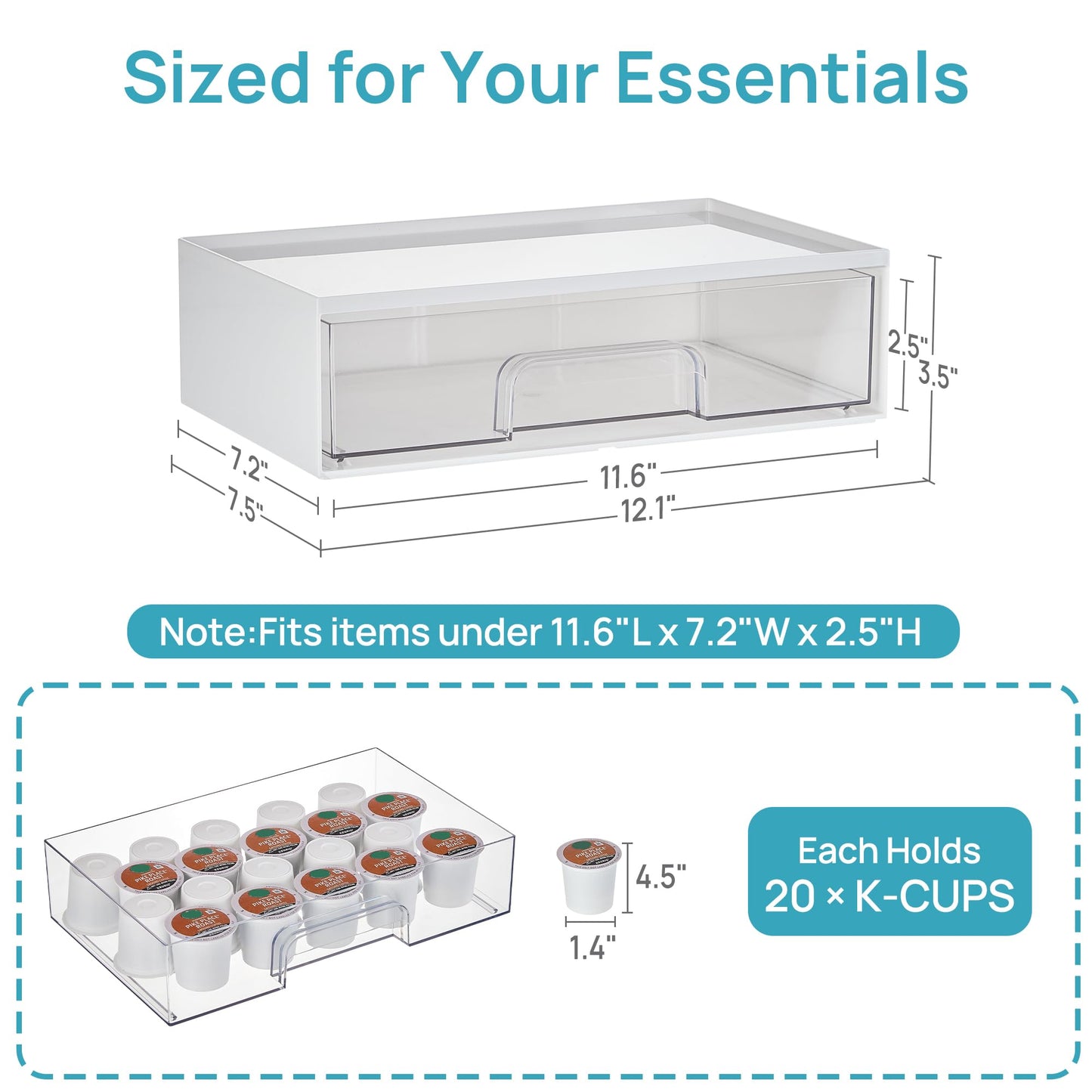 Vtopmart 2 Pack Small Clear Stackable Storage Drawers for Desk, Countertop