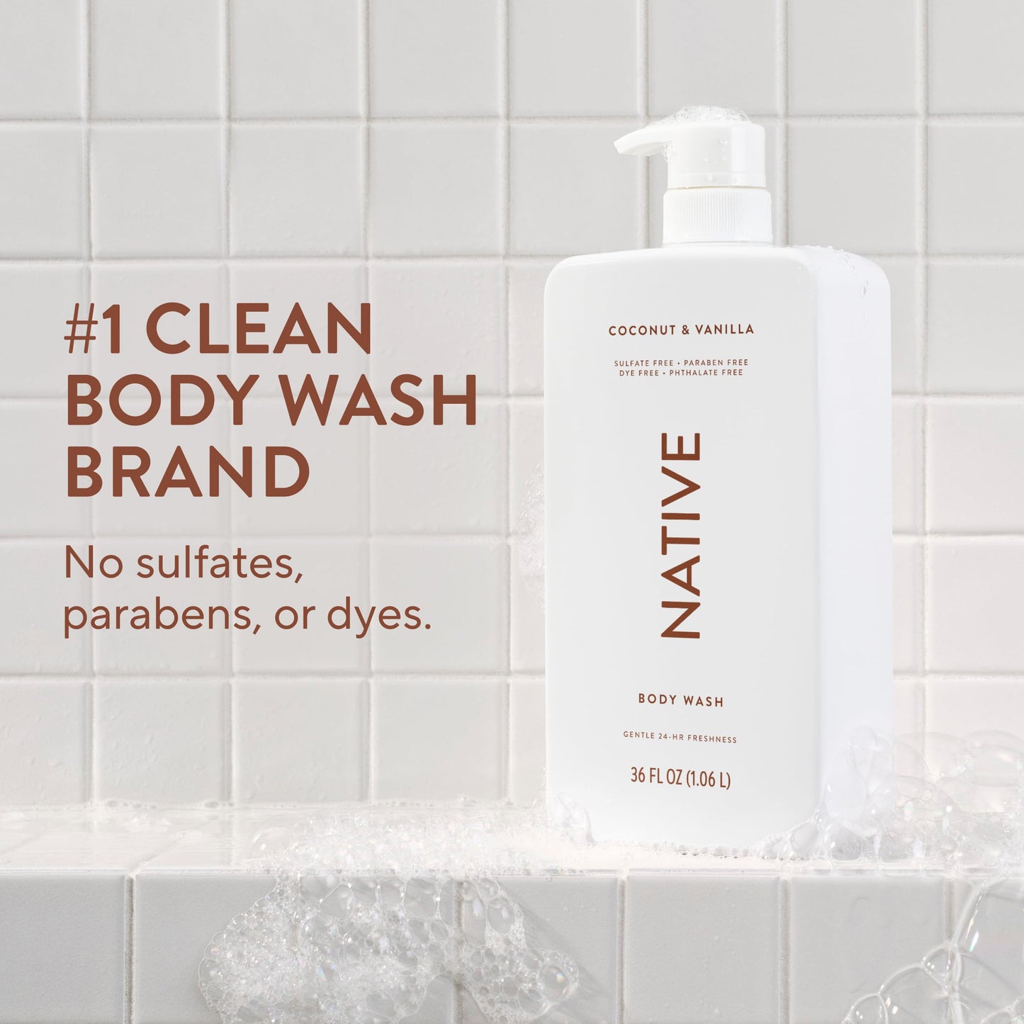 Native Clean Body Wash, Gentle & pH-balanced for Sensitive Skin, 24-Hr Freshness for Women & Men, Vegan & Cruelty-Free, Free of Sulfates, Parabens & Phthalates, Sandalwood & Shea Butter, 36 oz