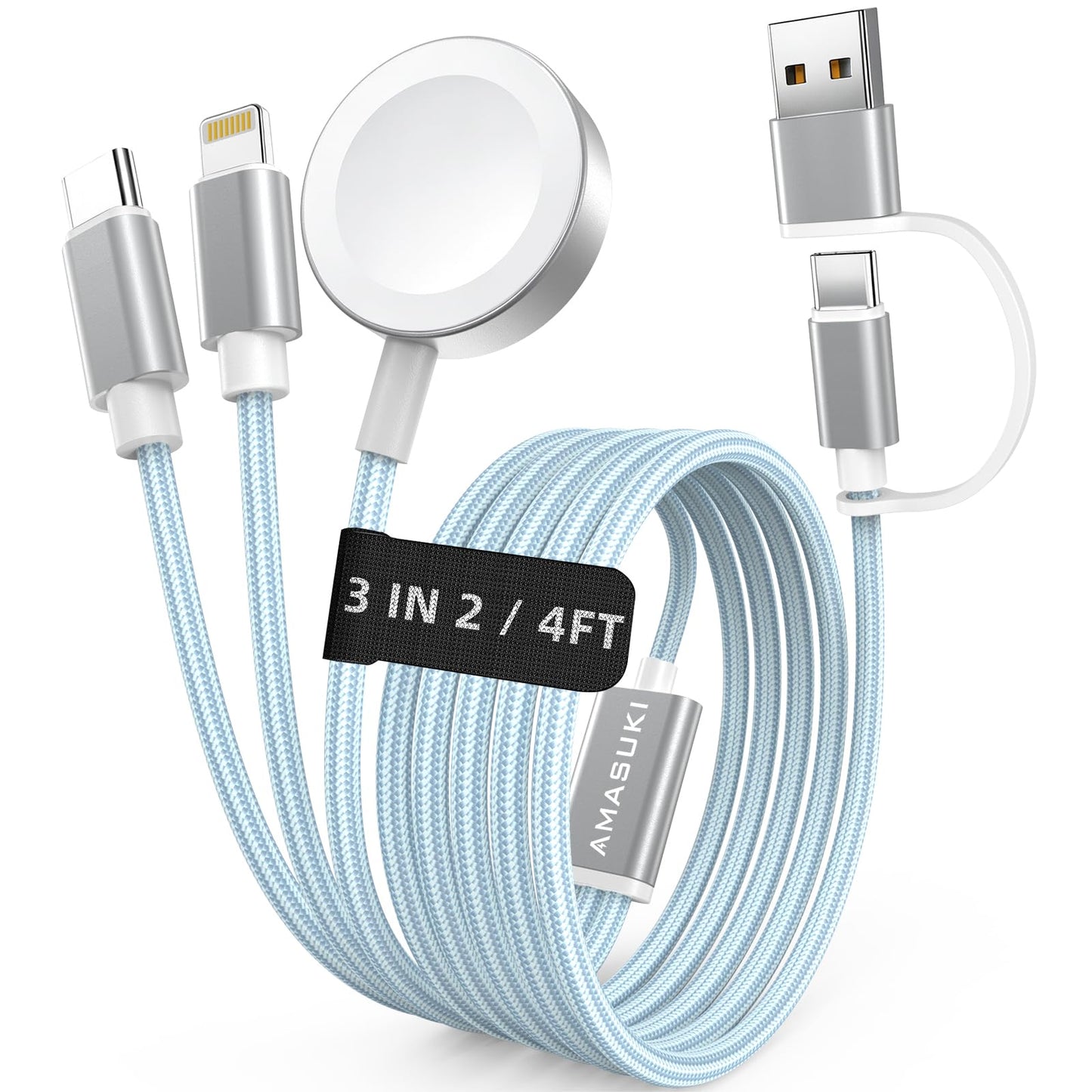 2026 Travel Essentials for Apple Watch Charger,Cruise Vacation Camping Essentials,iPhone Charger,Multi Charging Cable,3 in 2 Charging Docks for iWatch Series 11-2/Ultra,iPhone 17-12,Car