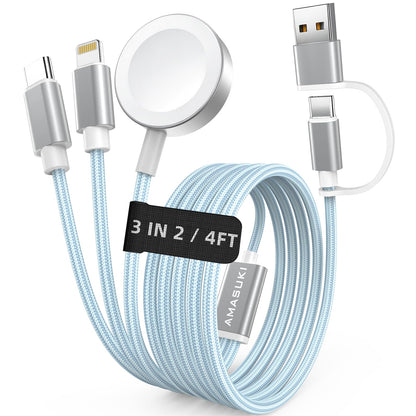 2026 Travel Essentials for Apple Watch Charger,Cruise Vacation Camping Essentials,iPhone Charger,Multi Charging Cable,3 in 2 Charging Docks for iWatch Series 11-2/Ultra,iPhone 17-12,Car