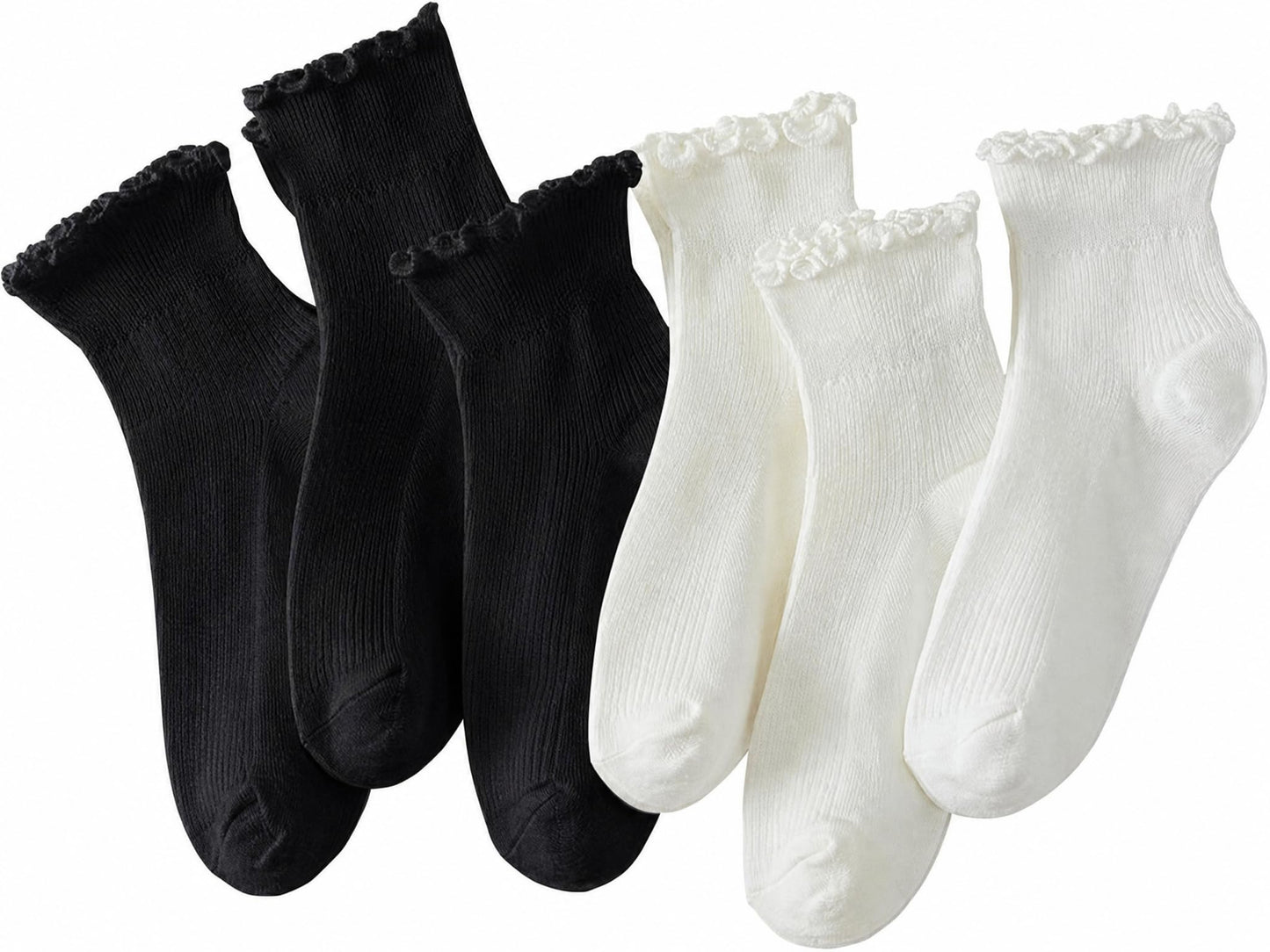Hstyle 6 Pairs of Ruffle Socks Women, Cute Ruffle Ankle Socks