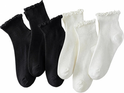 Hstyle 6 Pairs of Ruffle Socks Women, Cute Ruffle Ankle Socks