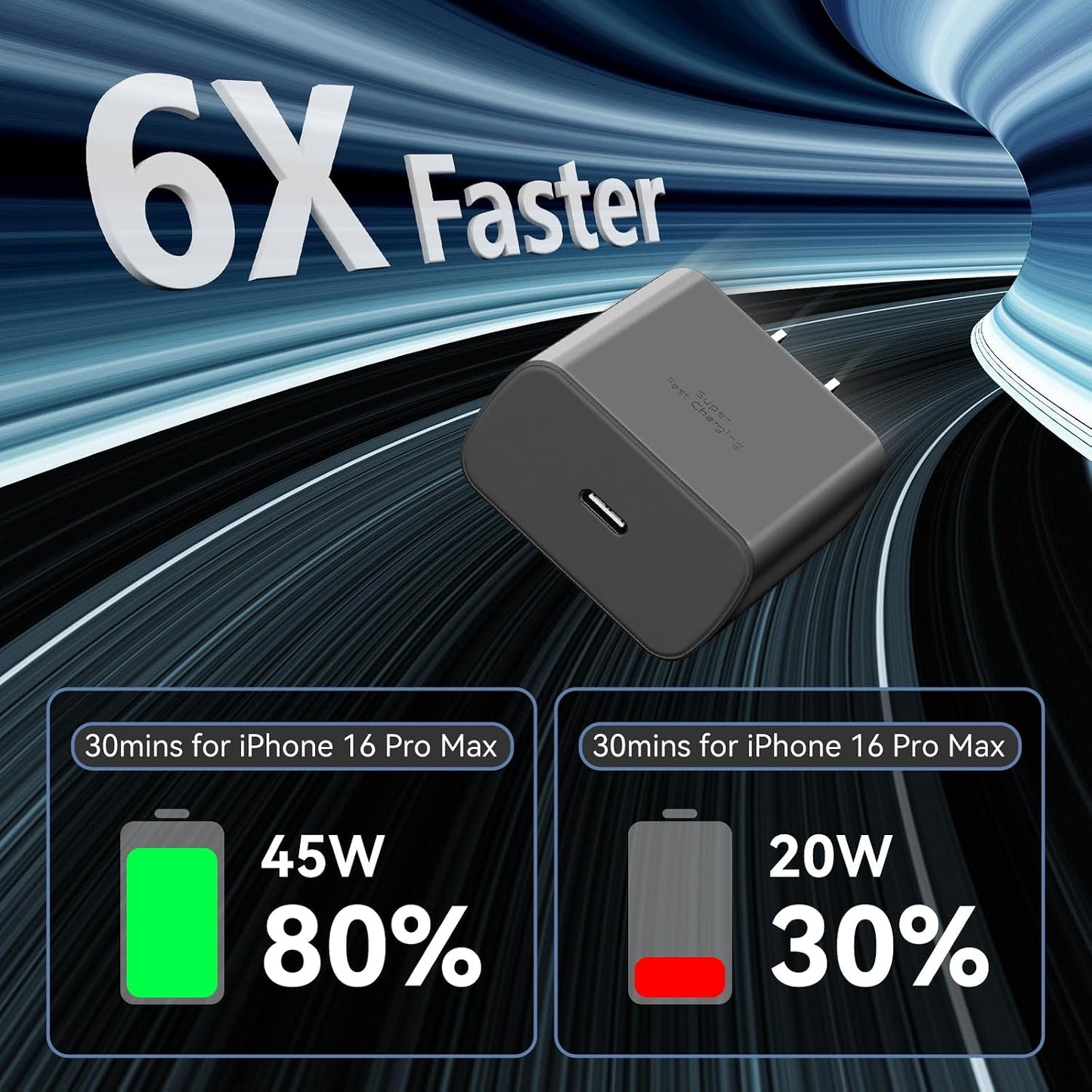 Phone 17 16 Pro Max Charger Fast Charging, 45W Super Fast USB C Charger Block with 10FT Long Charging Cord Cable for 17 16 Pro Max/17 16/16 Plus,15 Pro Max/15 Pro/15, Android Phone-Black
