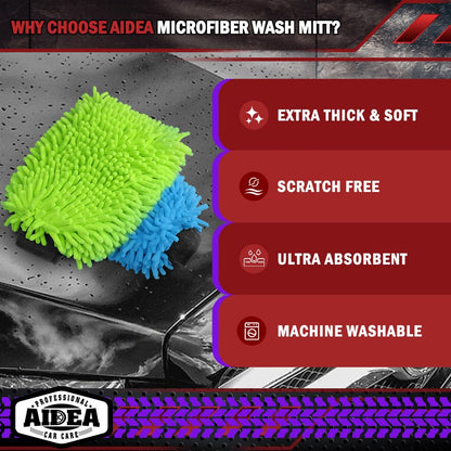 AIDEA Car Wash Mitt Microfiber, 4PK,Car Wash Brush, Green 8''X12''