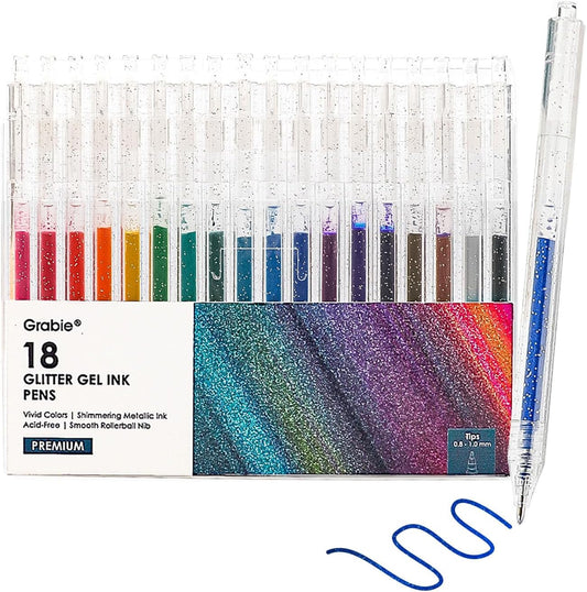 Grabie 18 Color Glitter Gel Pens, Retractable Sparkle Art Pens