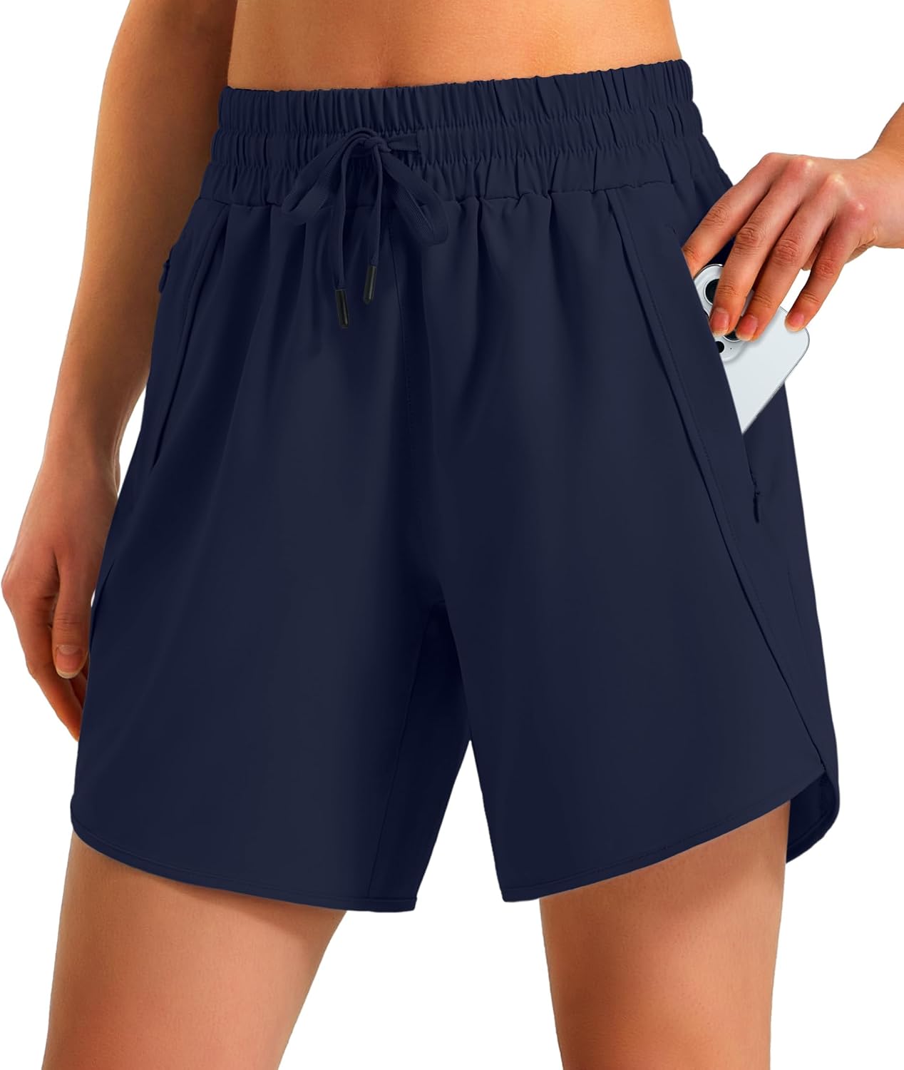Ksmien Women's 5"/7" Athletic Running Shorts Quick Dry with Zipper Pockets