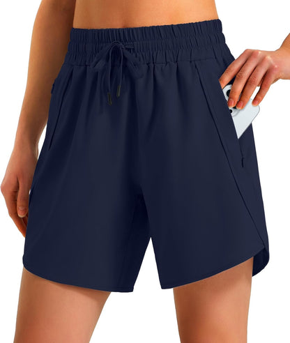 Ksmien Women's 5"/7" Athletic Running Shorts Quick Dry with Zipper Pockets