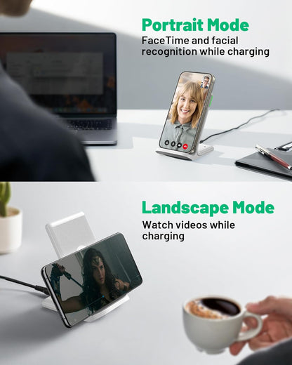 INIU Wireless Charger Station, 15W Fast Wireless Charging Stand for Official and Home Compatible with iPhone 17 16 15 14 13 12 Pro XS Samsung Galaxy S23 S22 S21 Note 20 Google etc