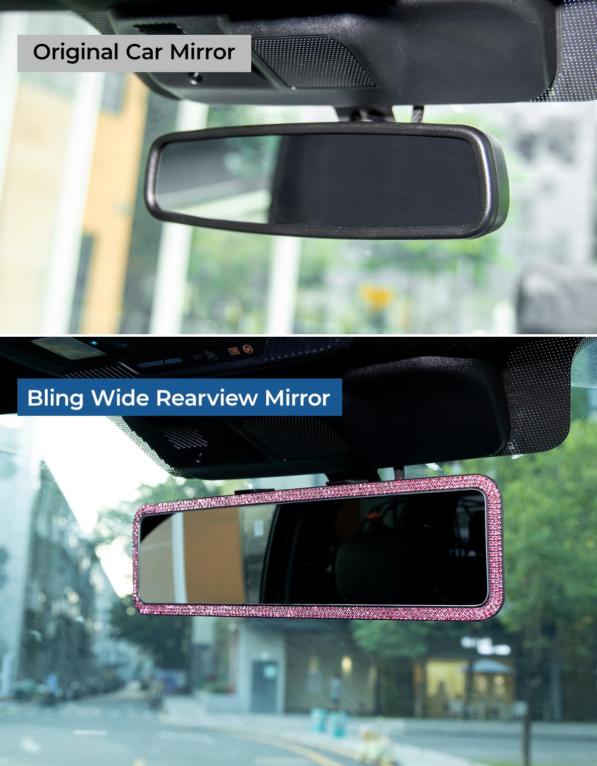 JOYTUTUS Rear View Mirror, Universal 12 Inch Panoramic Convex Rearview Interior Clip-on Wide Angle Mirror to Reduce Blind Spot Effectively for Car SUV Trucks - Blue