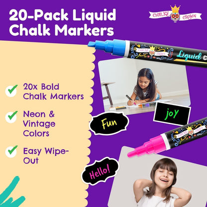 CHALKY CROWN Liquid Chalk Markers - Bold Chalkboard Markers - 8 Pack, 6mm