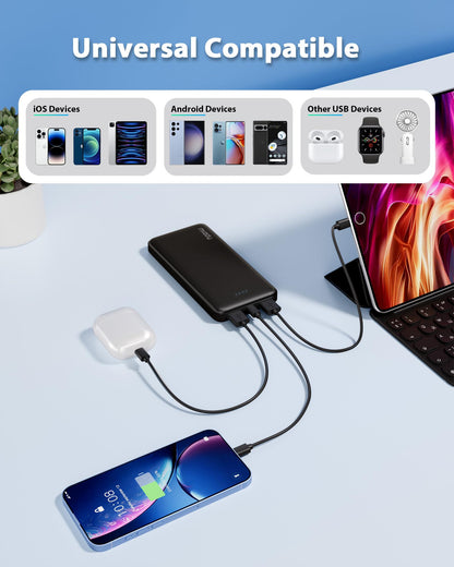 Miady 2-Pack Portable Charger, Slim 10000mAh Power Bank Travel Battery Pack