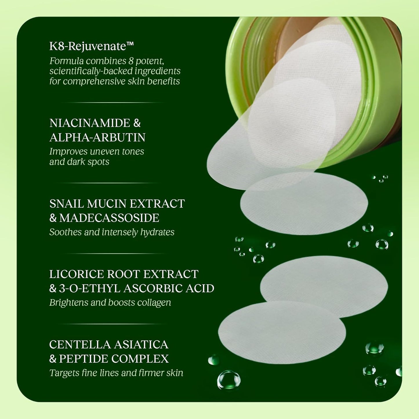 JIYU Toning Polish Pads - Korean Skincare for Dark Spots, Wrinkles & Dull Skin - Hydrating Facial Treatment with Snail Mucin, Niacinamide, Peptides & Centella - 2-Pack, 200 Pads