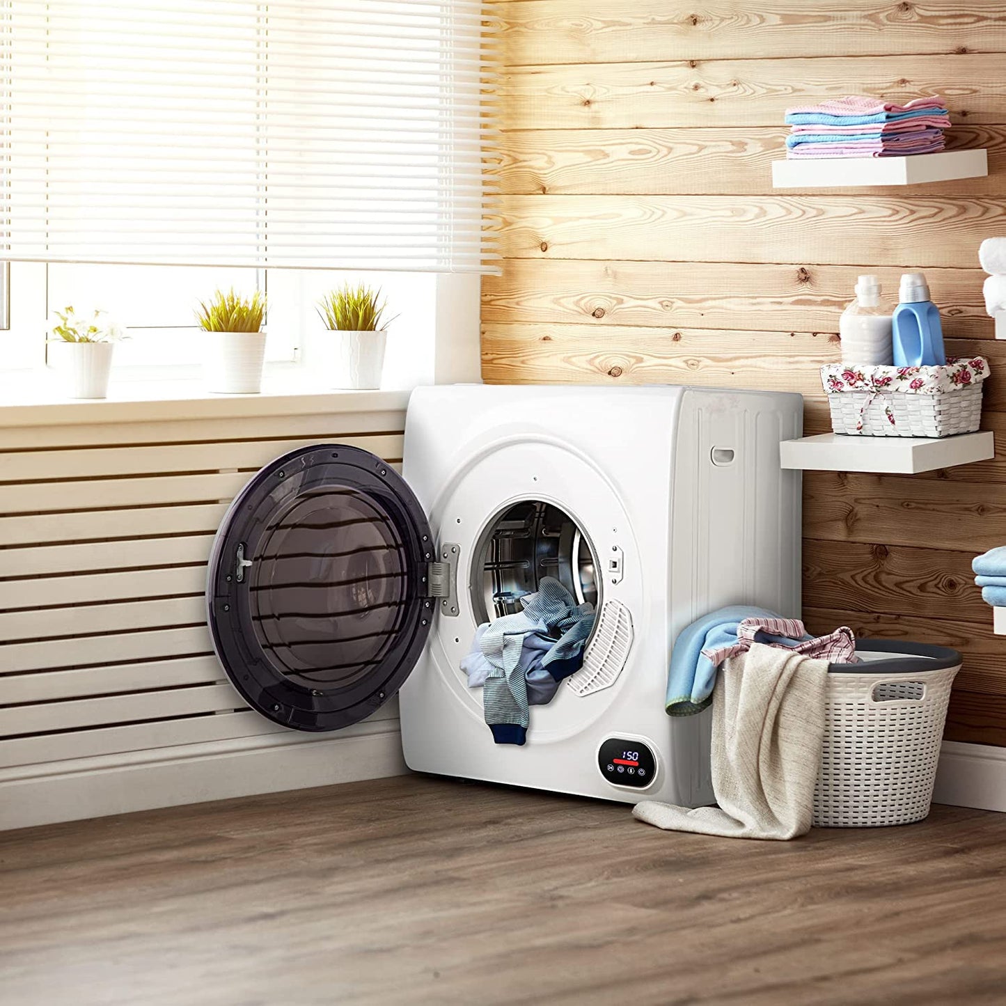 Euhomy Portable Clothes Dryer for Laundry, 1.5 Cu. Ft. Small Portable Dryers for Clothes, 120V Electric Dryer with Stainless Steel Drum, 850W Dryer Machine for Apartments, White