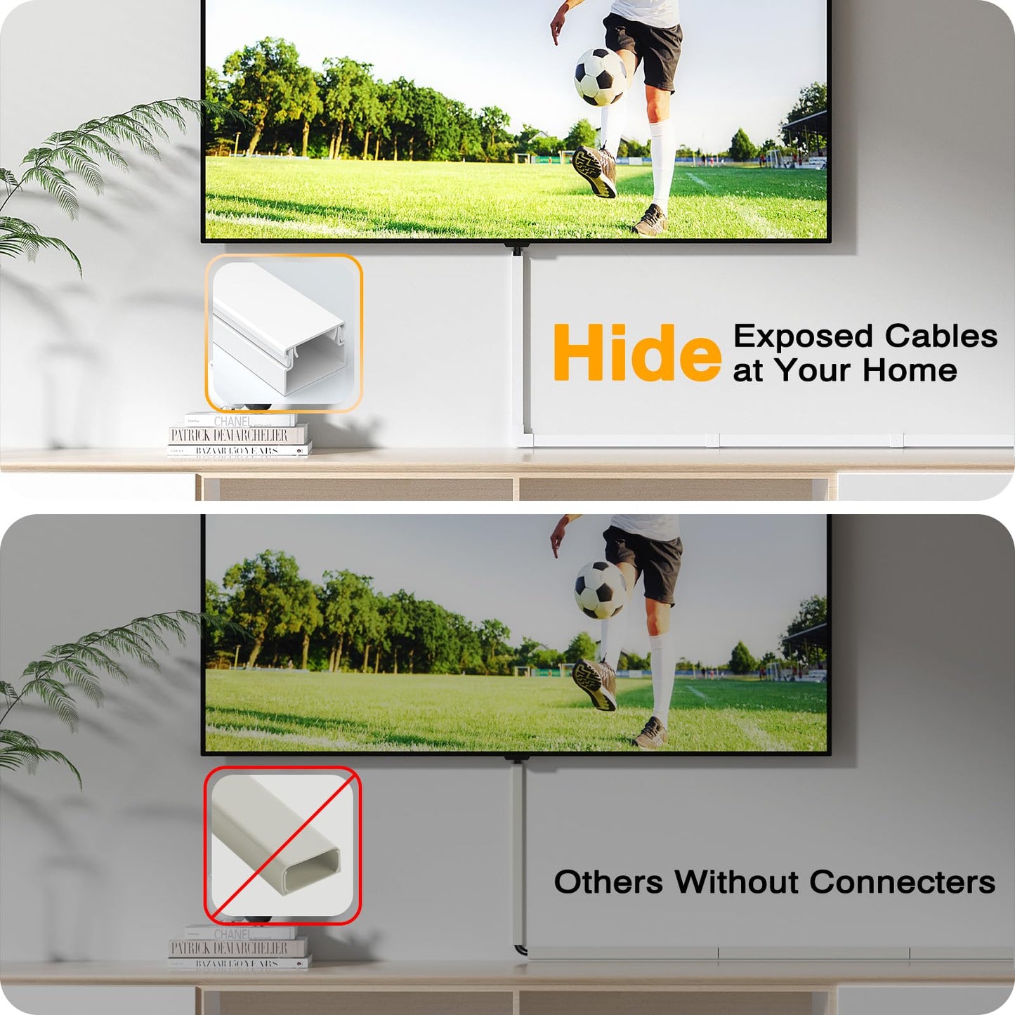 Wire Hider, 157in Delamu Cord Hider Wall, Paintable Wire Covers for Cords, TV Cable Hider Wall Kit, Cable Covers Raceway, Cable Management Hide TV Cords for Wall Mount TV, 10XL15.7 W0.95 H0.55in Brown