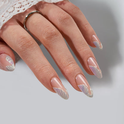 BTArtbox Press On Nails, Cream Puff, Short Almond, Ombre Off White, 32Ct