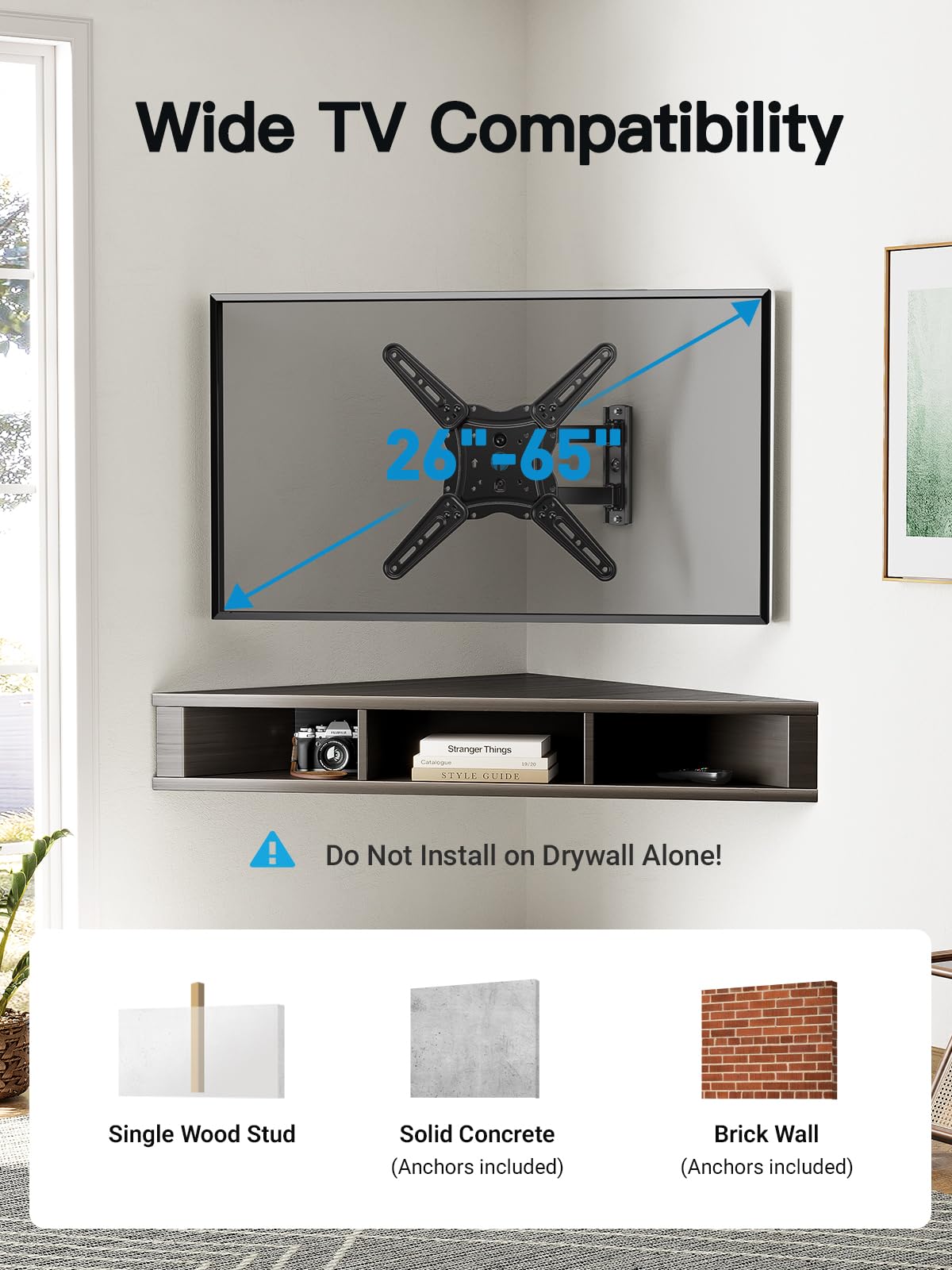 Pipishell Full Motion TV Wall Mount for Echo Show 21/15 and 13-43 Inch Flat Curved Screen TVs & Monitors, Max VESA 200x200mm up to 44lbs, TV Mount Wall Bracket with Rotation Swivel Tilt Extension