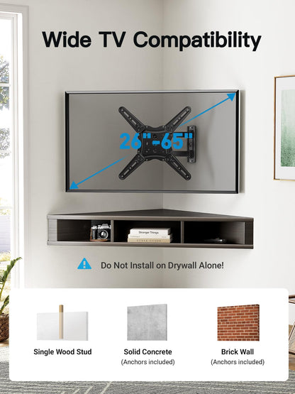 Pipishell Full Motion TV Wall Mount for Echo Show 21/15 and 13-43 Inch Flat Curved Screen TVs & Monitors, Max VESA 200x200mm up to 44lbs, TV Mount Wall Bracket with Rotation Swivel Tilt Extension