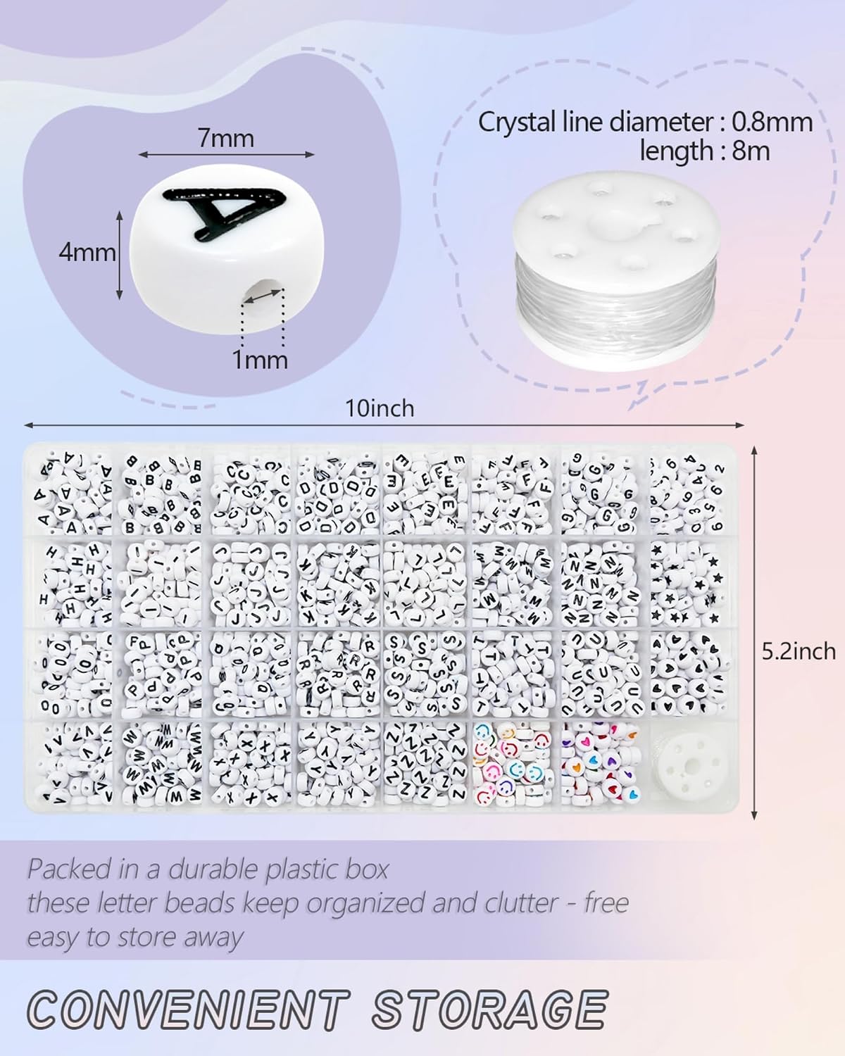 Looconi 810pcs Gold Letter Beads Square 6x6mm White Cube Acrylic Alphabet A-Z with Heart Pattern and Crystal Line for Jewelry Making