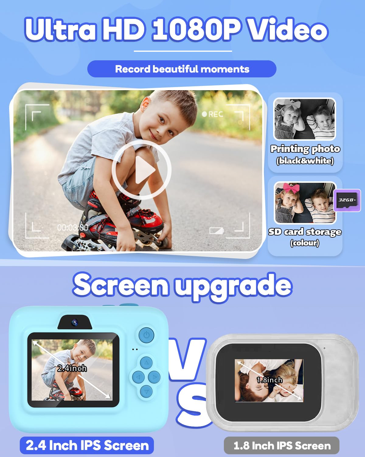 Dylanto Kids Camera Instant Print,1080P Kids Instant Cameras that Print Photos,Christmas Birthday Gifts for Girls Age 3-12,Portable Toy for 3 4 5 6 7 8 9 10 Year Old Girls Boys Pink
