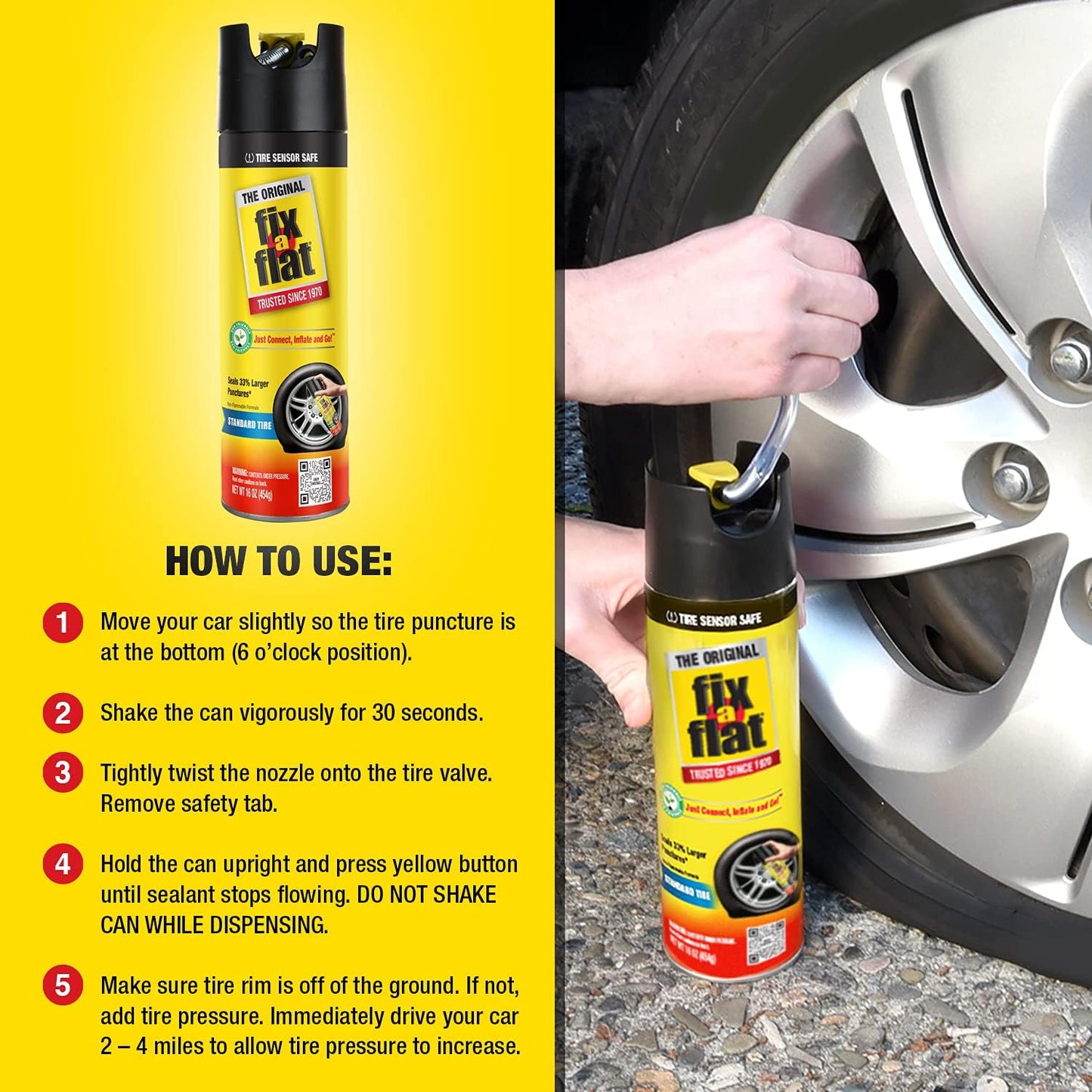Fix-A-Flat Tire Repair, 16 oz, 2-Pack | Emergency Use | Eco-Friendly Formula | For Standard Tires | Universal Fit