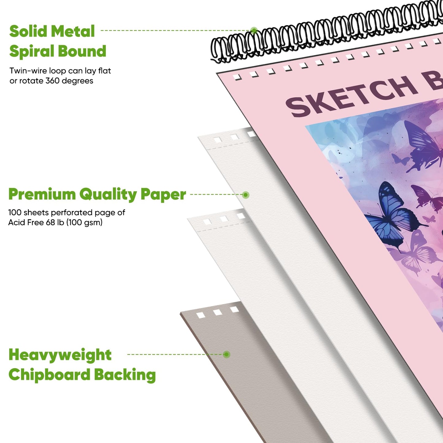 Soucolor Sketch Book 9" x 12", 100 Sheets Kids Art Sketchbook Drawing Pad