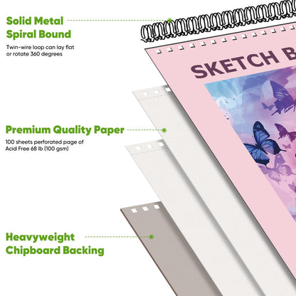 Soucolor Sketch Book 9" x 12", 100 Sheets Kids Art Sketchbook Drawing Pad
