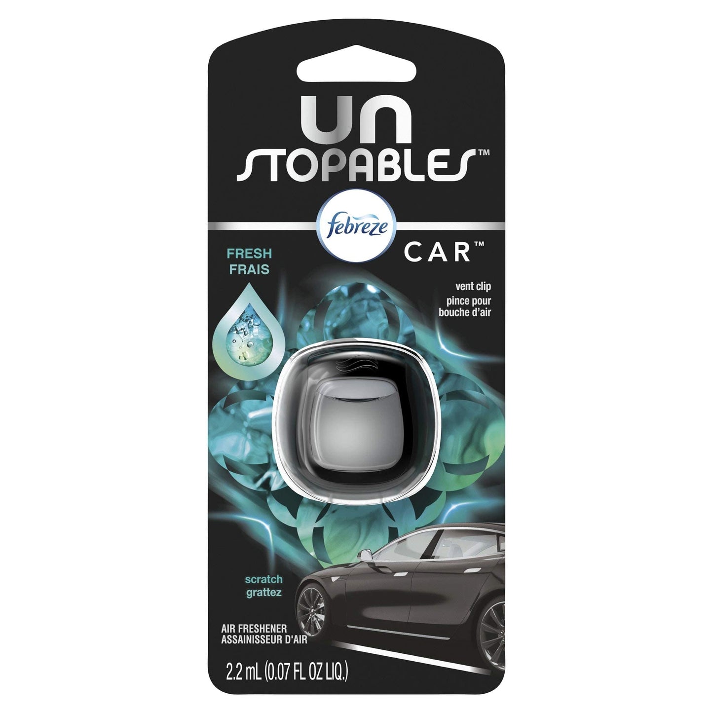 Febreze Car Air Freshener, Odor-Fighting Automotive Vent Clip, Scented Car Accessories, Long Lasting for Strong Odors, Unstopables Fresh Scent, .07 fl oz, 4 Count
