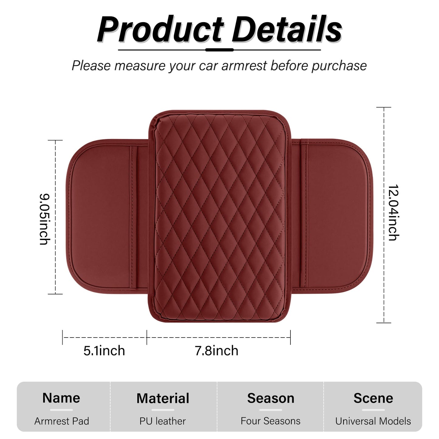 Amiss Car Center Console Cover, Upgraded Leather Car Armrest Cushion with 2 Storage Pockets, Universal Waterproof Cushion Pad, Non-Slip Car Interior Accessories, Fits Most Sedans SUVs Trucks (Black)