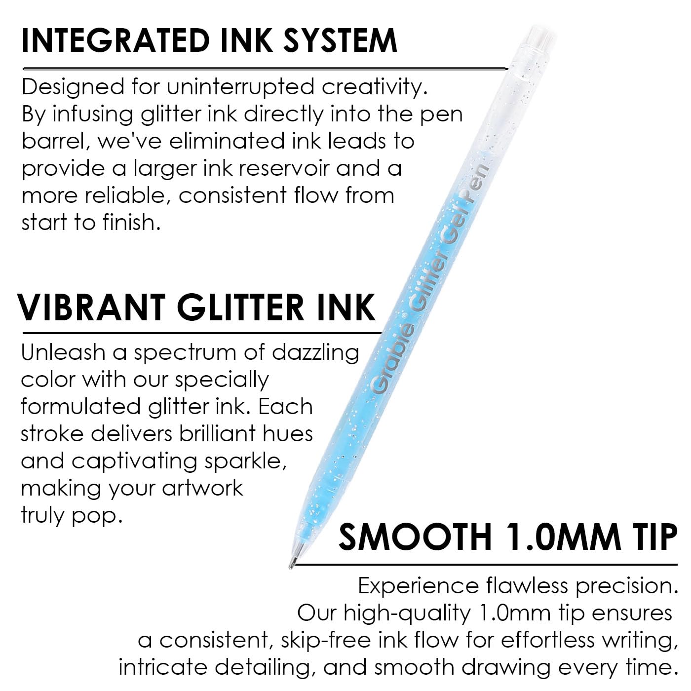 Grabie 18 Color Glitter Gel Pens, Retractable Sparkle Art Pens