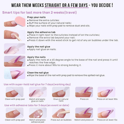 BTArtbox Press On Nails, Vanilla Cream, Short Square, Ombre Peach, 32Ct