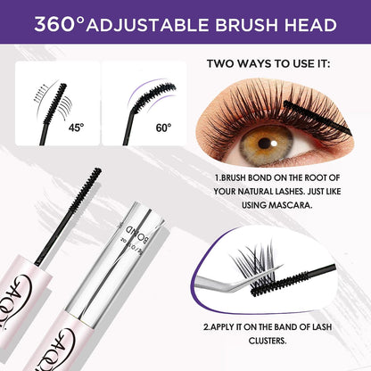 GAQQI Lash Cluster Glue, Waterproof Bond and Seal Lash Glue, Black - 2PCS